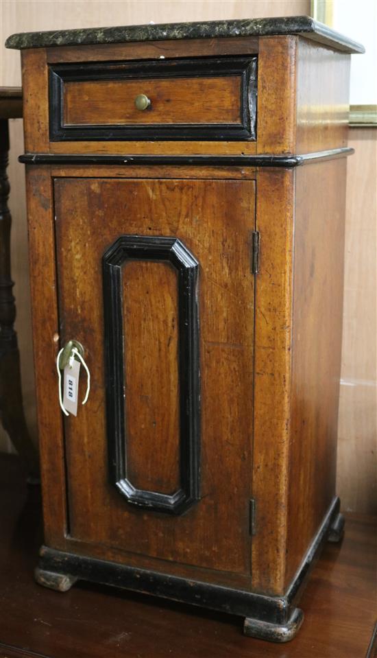 A late 19th century Continental marble topped bedside cupboard W.37cm
